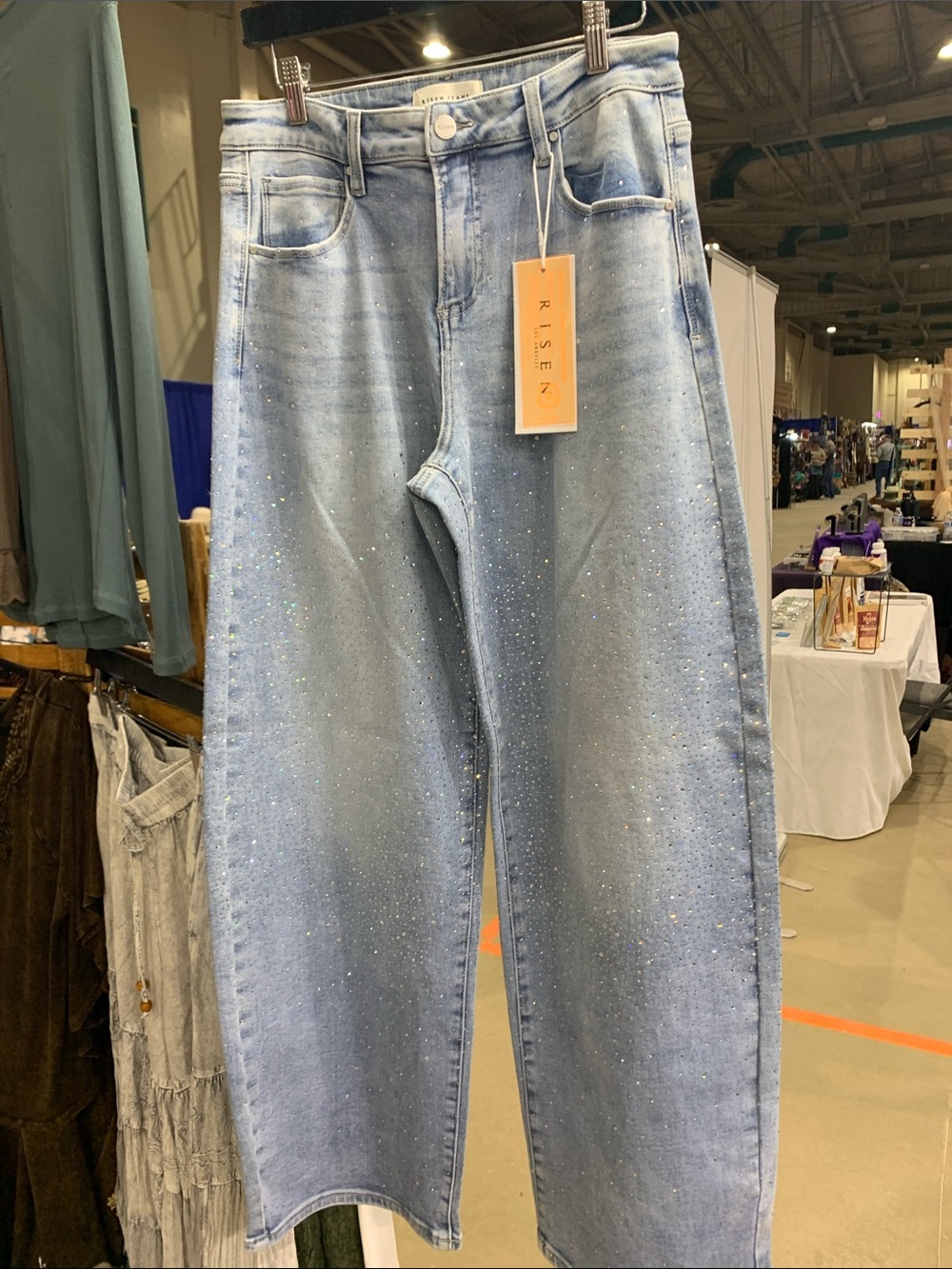 Risen Light Blue wide leg Jeans with Sparkle Detail